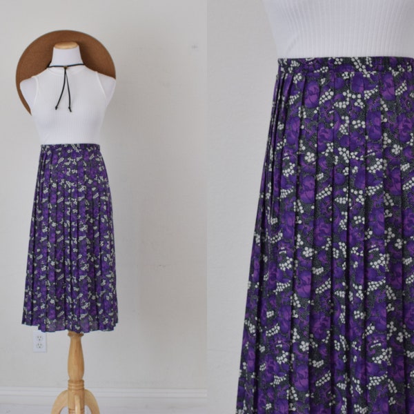 Vintage 90s Floral Botanical Poly/Rayon Midi Skirt size 12 | 32-36 waist