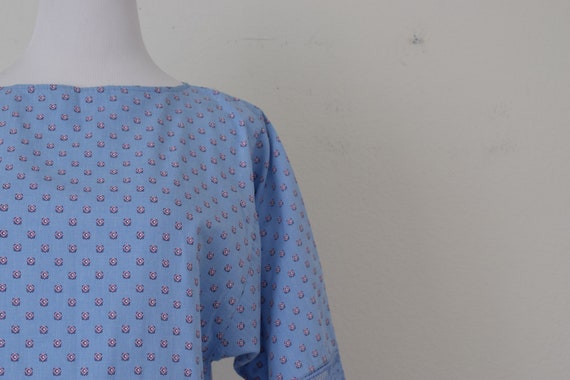 Vintage 80s Blue/White Batwing 3/4 Sleeves Blouse - image 6