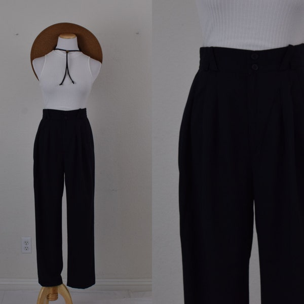 Vintage 90s Black Pleated Pants | 28-30 waist