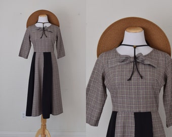 Vintage Solid Black and Plaid Dress