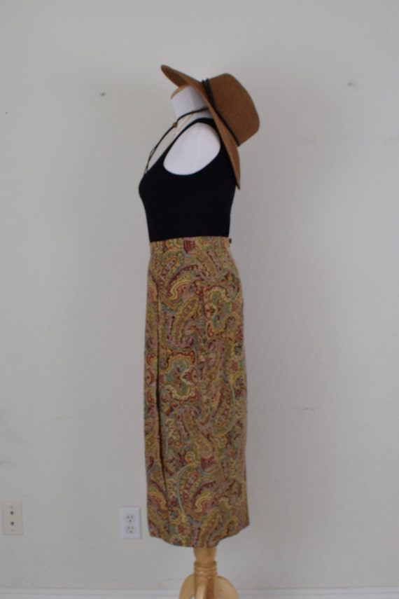 Vintage 90s Rayon Paisley Draped Midi Skirt size … - image 3