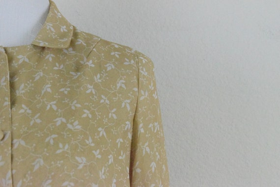 Vintage Tan Botanical Floral Blouse | 80's long s… - image 7