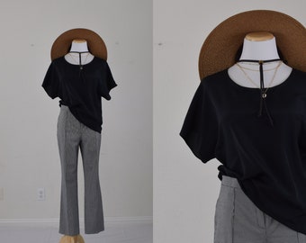 Vintage 80s Black Classic Polyester Boxy Blouse | size M