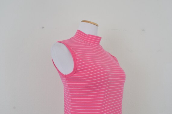 Vintage 90s Bubble Gum Pink Striped Mockneck Top - image 6