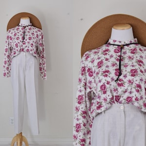 Vintage 90s Floral Turtle Neck Cotton shirt | size M