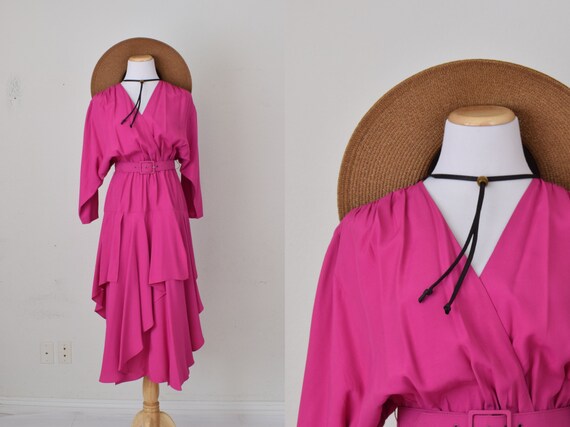 Vintage 80s Hot Pink Dress by PHOEBE - image 1