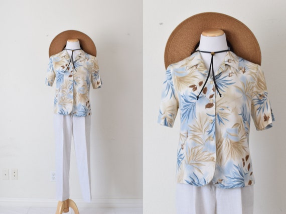 Vintage Floral 90s Button Down Floral Rayon/Linen… - image 1