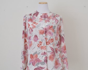 Vintage 80s pink Floral Polyester Button up Blouse by Pykettes size 16