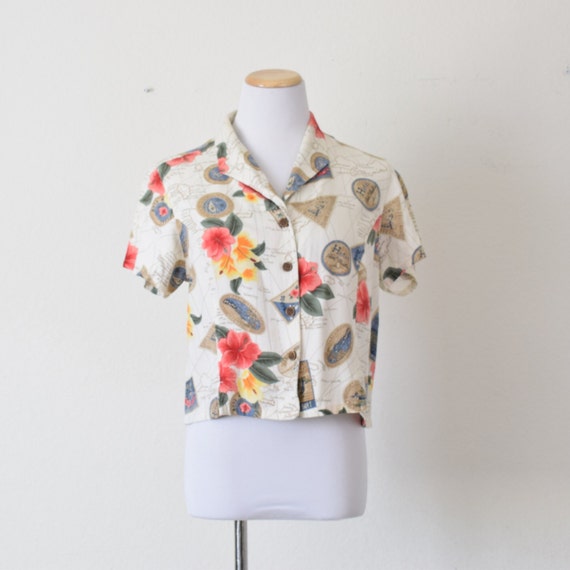 Vintage Floral 90s Button Down Floral Rayon Blous… - image 4