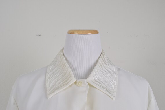 Vintage 80s Semi-Sheer Polyester Beige Blouse | p… - image 8