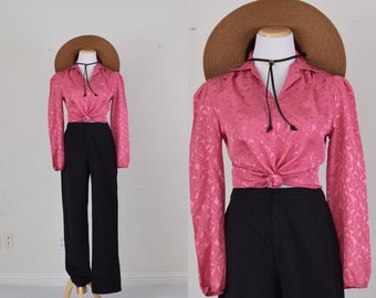 Vintage Pink Polyester Blouse | 80's blouse size S