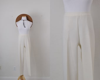 Vintage 90s Beige Polyester Bendover Trousers size 12 | 29-32 waist