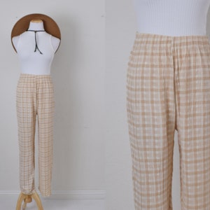 Vintage 80s Plaid Beige and Cream Lounge Pants | 27-34 waist