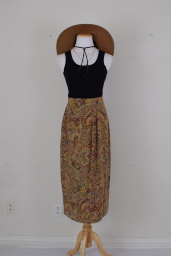 Vintage 90s Rayon Paisley Draped Midi Skirt size … - image 2