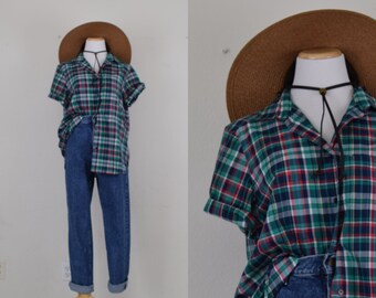 Vintage 90s Plaid Button Down Blouse