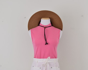 Vintage 90s Bubble Gum Pink Striped Mockneck Top