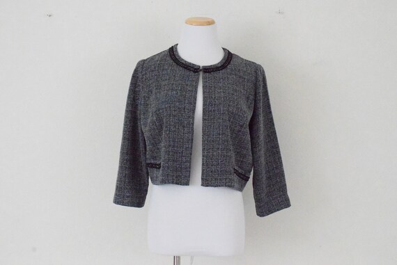 Vintage Micro Plaid Crop Jacket | 80's polyester … - image 2