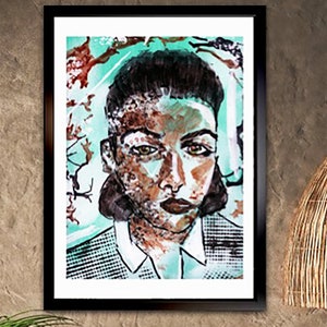 Feminist Portrait Art Print: Unique Acrylic Mark-Making Canvas