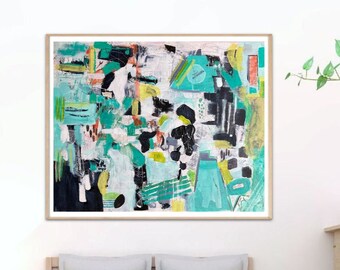 Aqua Abstract Art Print: Funky Contemporary Wall Decor