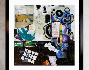 Abstract Collage Art Prints: Set of 3 Funky Mixed Media Wall Decor