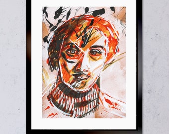 60s British Mod Art Print: Funky Orange Postmodern Portrait