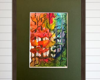 Abstract Watercolor Forest Print: Funky Colorful Trees