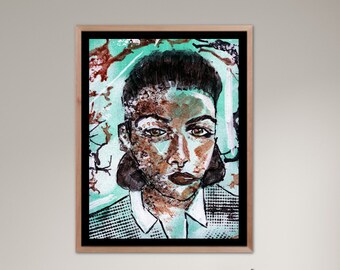 Green and Copper Female Portrait Art Print: Feminist Abstract Wall Decor