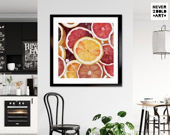 Citrus Slices Watercolor, Coastal Chic, Colorful Kitchen Wall Art Fruit, Tropical Fruit Art, Citrus Art Print, Lemon Art, Grapefruit Art