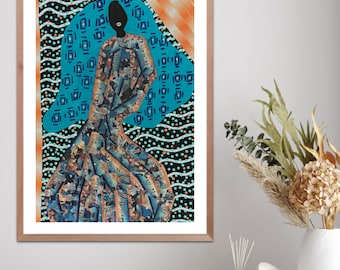 Collage Print of Vogue Magazine Female, Funky Mixed-Media Fashion, Original Collage Wall Art 8x10