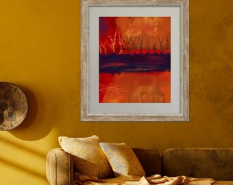Red Orange Abstract Landscape Art Print, Fiery Original Wall Art, 20 x 24 inches