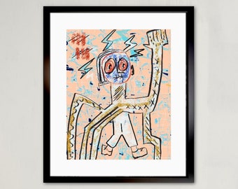 Abstract Graffiti Art Print, Urban Wall Decor, Funky Beige Wall art