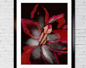 Red Passion Flower Art Print, Sensual Bedroom Decor