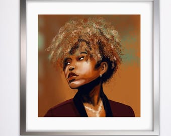 Black Woman Art Print: Afro Hair Portrait, Feminist Wall Art