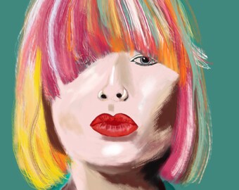 Rainbow Hair Feminist Art Print: Edgy Queer Portrait