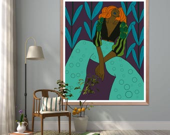 Funky Black Woman Art Print, Colorful Queer Decor