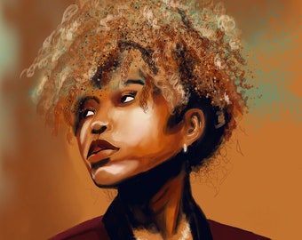 Black Woman Art Print: Afro Hair Portrait, Feminist Wall Art