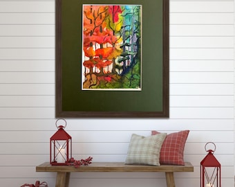 Abstract Watercolor Forest Print: Funky Colorful Trees