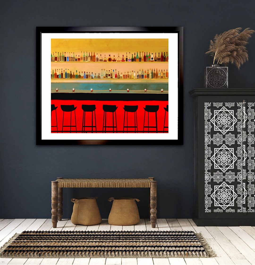 Cocktail Wall Art for Bar Area, Alcohol Bottle Print for Bar Cart