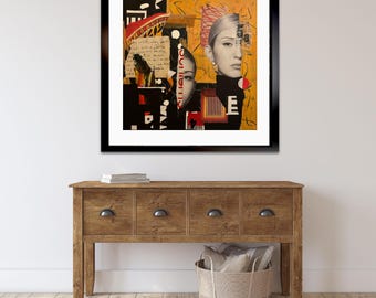 Feminist Collage Art Print: Red & Black Mixed Media Abstract