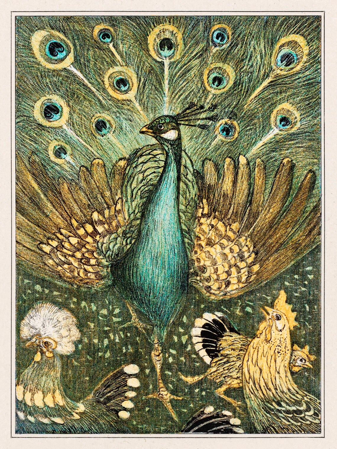 Peacock art nouveau vintage print for her homeowner gift for etsy