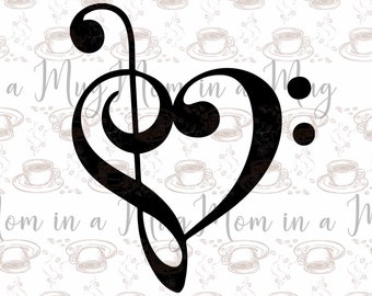 Music Heart - love dxf png jpeg svg cricut digital file trebble cleff bass cleff teen cricut siblimation silhouette
