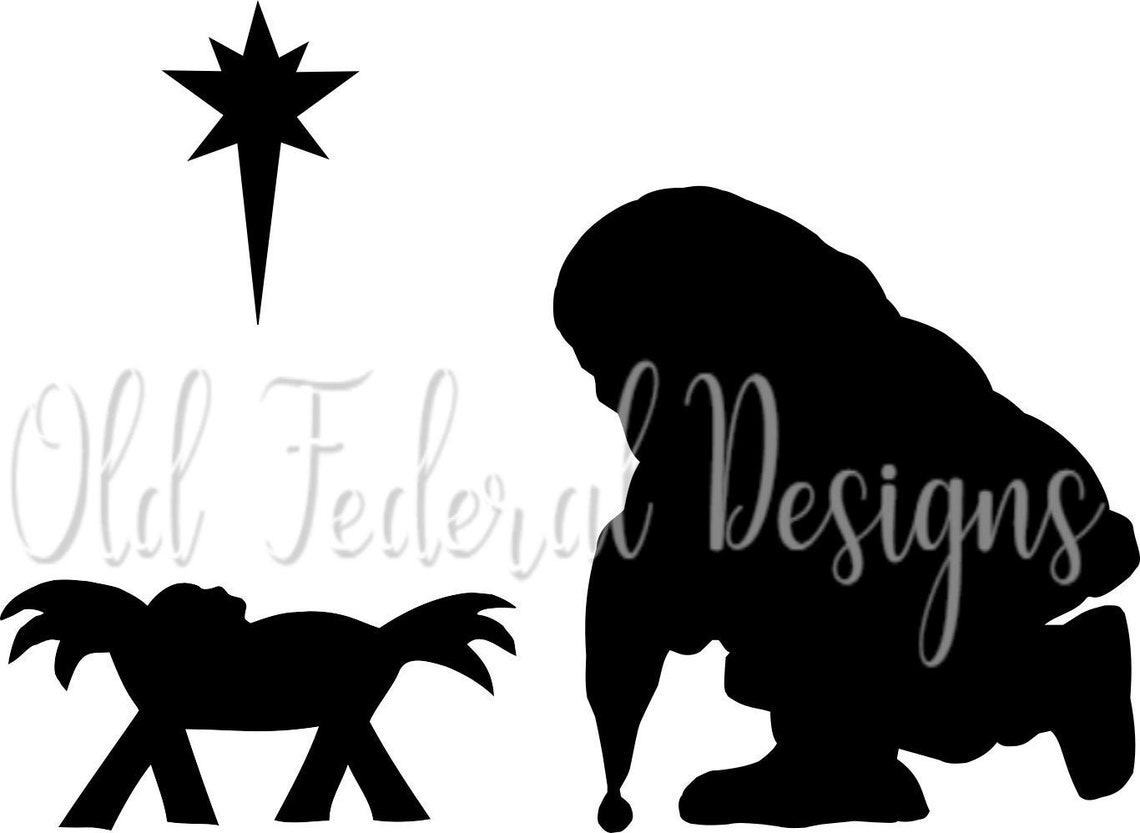 HD Santa Kneeling to Baby Jesus. Handdrawn, Digitally Enhanced