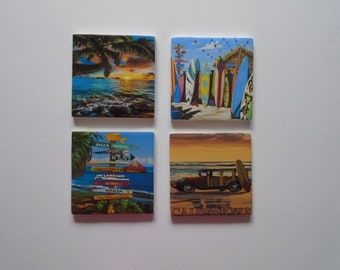 SPO-S1C 4x Sunset Surf Picture Table Coasters Set in Gift Box SPO-S1C 4x Sunset Surf Picture Table Coasters Set in Gift Box