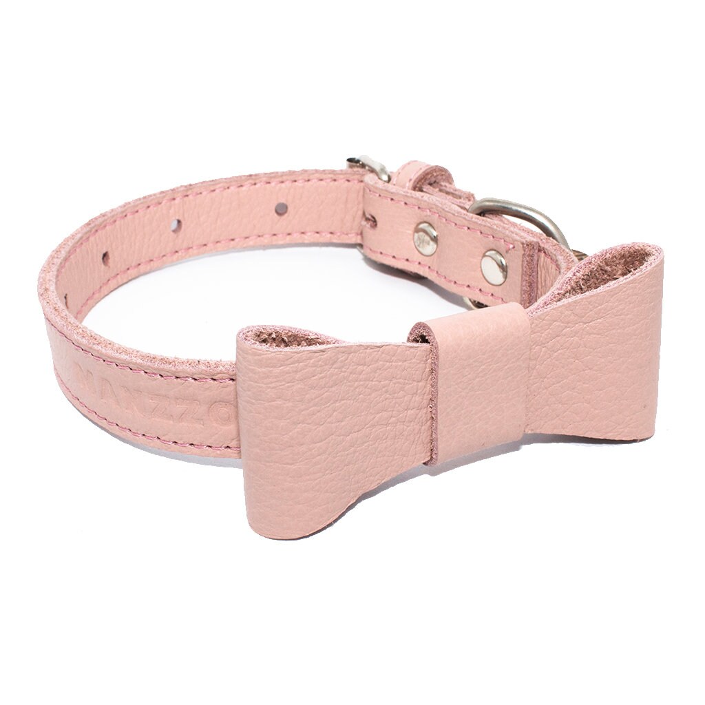 Pink Leather Dog Collar with removable Bow Tie Etsy