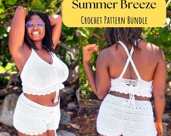 CROCHET PATTERN BUNDLE - Summer Breeze Bikini Top + Shorts