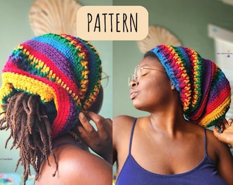 CROCHET PATTERN - Alpine Forest Dread Tube Hat - Rasta Loc Beanie