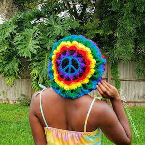 Rainbow Rasta Crochet Dreadlock Beret Slouchy Tam Hat - Hippie Peace Sign Hat, Dread lock Rastafarian Hat