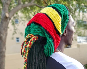 Crochet Rastafarian Dreadlock Tam Hat, Dread Sock Tube Hat, Crochet Loc Sleeve Slouchy Rasta Hat