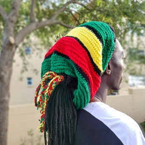 Crochet Rastafarian Dreadlock Tam Hat, Dread Sock Tube Hat, Crochet Loc Sleeve Slouchy Rasta Hat