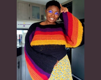 CROCHET PATTERN - Color Bridge Cropped Sweater - Size Inclusive